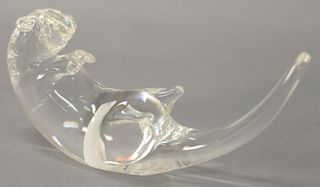 Steuben crystal glass otter figurine signed Steuben, lg. 8 1/2".