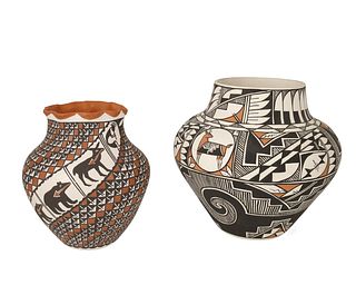 Two polychrome Acoma pottery vessels