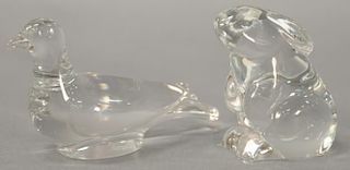 Two Baccarat crystal animal figurines including rabbit (ht. 3") and a dove (ht. 2 3/4").