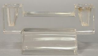 Baccarat crystal double candlestick holder marked Baccarat, ht. 3", wd. 6".