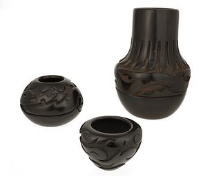 A group of Santa Clara blackware pottery
