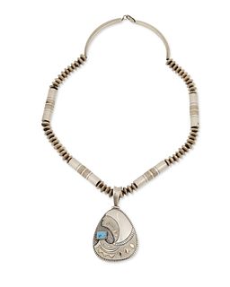 A Southwest silver and turquoise pendant necklace