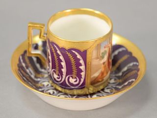 Royal Vienna hand painted cup and saucer, cup ht 2 1/2", saucer ht. 1 1/4", dia. 5 1/4".