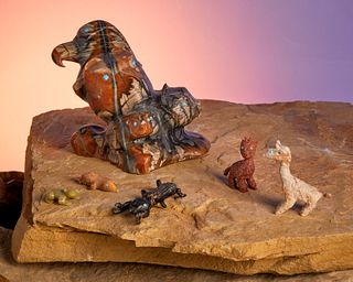 A group of Zuni stone fetish animals, Bernie Laselute