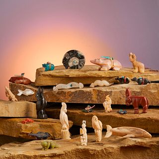 A large group of Zuni stone fetish items
