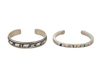 Two Southwest silver cuff bracelets