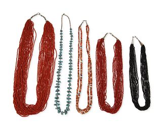 A group of Southwest style multistrand necklaces