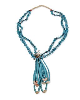 A Pueblo turquoise and coral necklace