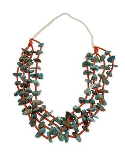 A large Southwest turquoise and coral multistrand necklace