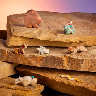 A group of Zuni stone fetish animals