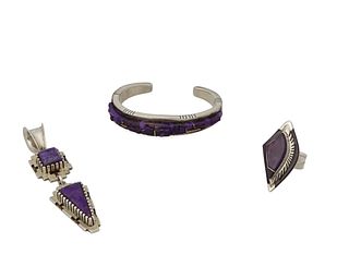 A group of Southwest silver and sugilite jewelry