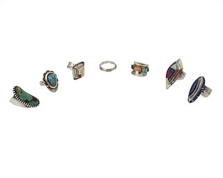 A group of Southwest silver and stone set rings