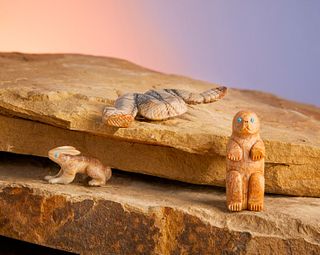 A group of Zuni stone fetish animals