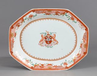 Chinese Red & White Octagonal Porcelain Plate