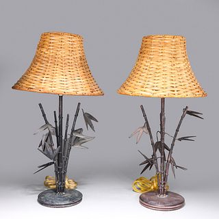 Pair of Bamboo Stalk Form Lamps