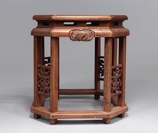 Chinese Wood Hexagonal Table Pedestal