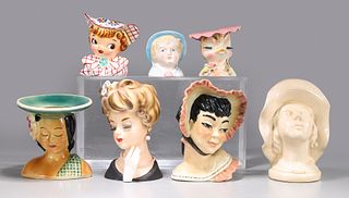 Group of Seven Various Head Vases & Hat Pin Holders