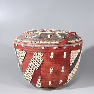 African Woven Basket with Cowrie Shells