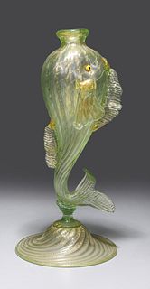Large Antique Venetian Hand-Blown Glass Vase