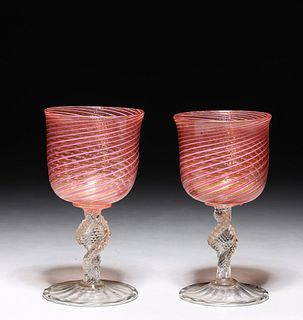 Pair Antique Venetian Glass Stem Wear