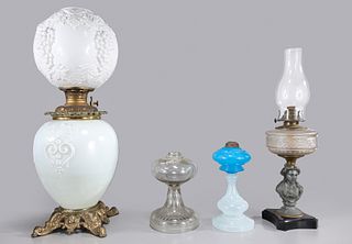 Group of Four Antique Glass Kerosene Lamps
