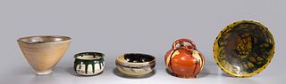 Group of Five Mid Century Drip Glaze Studio Pottery