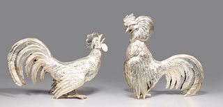 Pair of Spanish Silver Fighting Roosters by Dionisio Garcia
