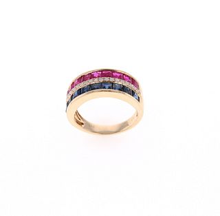 Ruby Blue Sapphire & Diamond 14k Yellow Gold Ring