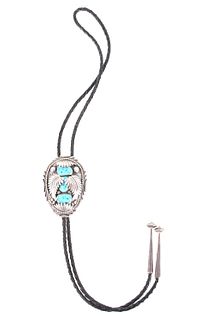 Old Navajo Hasteen Bolo Tie w/ Morenci Turquoise