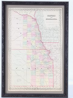 Kansas & Nebraska Framed Territorial Map c. 1857