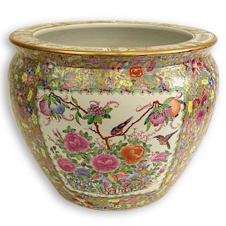 Mid Century Chinese Hand Painted Famille Rose Goldfish Bowl, Jardinière