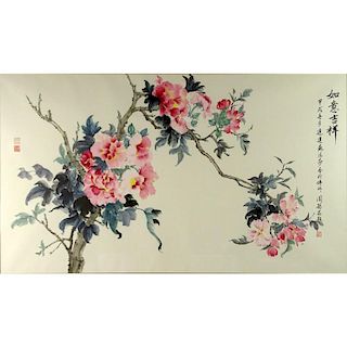 20th Century Chinese Ink and Color Wash on Paper, Blossoms.