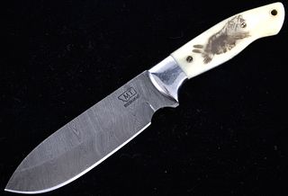 Blackfeet Warrior Scrimshaw Bone Damascus Knife