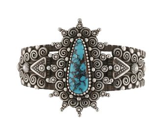 Navajo Ivan J. Howard Sterling Turquoise Bracelet