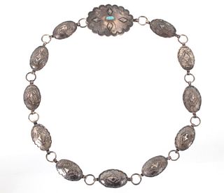 Navajo Sterling Silver Turquoise Concho Belt 1930s