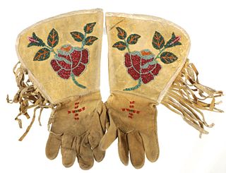 C. 1950 Crow Beaded Gauntlet Gloves - DeVore's Est