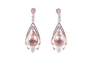 Art Deco Morganite Diamond 14k Rose Gold Earrings
