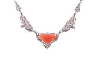 Antique Sterling Silver Red Carnelian Necklace