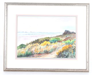 Ted Walters Sea Shore Scenic Watercolor on Board