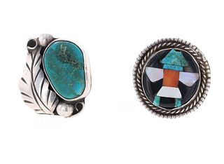 Navajo Sterling Silver & Inlaid Mosaic Rings 1950s