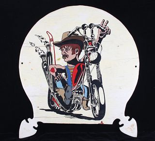American Folk Art Hand Painted Motorcycle Sign