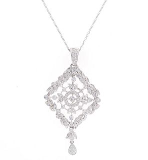 Art Nouveau VS2 Dimaond & 14k White Gold Necklace