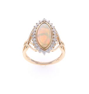 Marquise Opal Diamond & 14k Yellow Gold Ring
