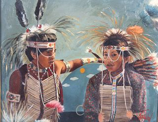 Carl Wood (Montana) Iroquois Children Oil Painting