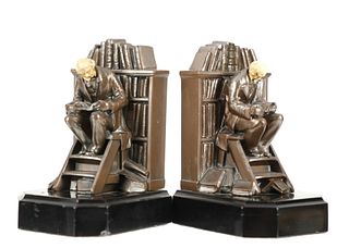 Bronze & Composite Sitting In The Library Bookends