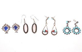Navajo & Zuni Sterling Silver Multi Stone Earrings