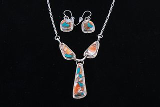 Navajo Mojave Turquoise Necklace & Earrings Set