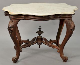 2 Victorian tables with turtle marble top (1 top has chips). ht. 26" top: 28" x 32"