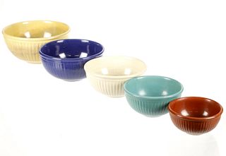 Antique Multi Color Ribbed Stacking Bowls c. 1960s