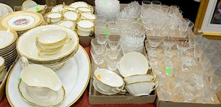 Nine box lots of glass and china to include partial Lenox set, Royal Ivory soup bowls, serving pieces, and three boxes of stems.